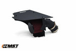 MST B58 G30 cold air intake with heat shield, red filter and black pipe, side view - MST Performance Thumbnail