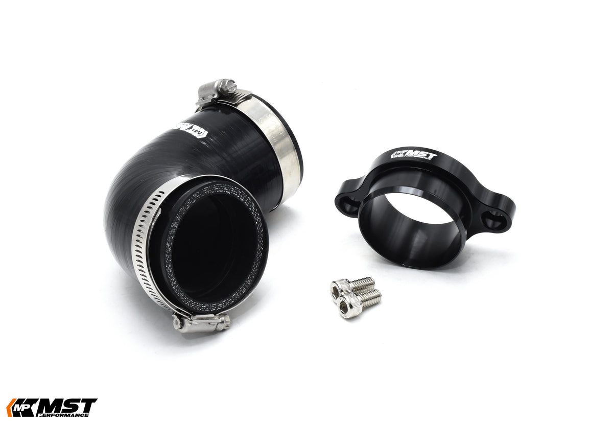 MST GR Yaris / GR Corolla turbo inlet silicone hose shown with the separate MST adapter and two bolts