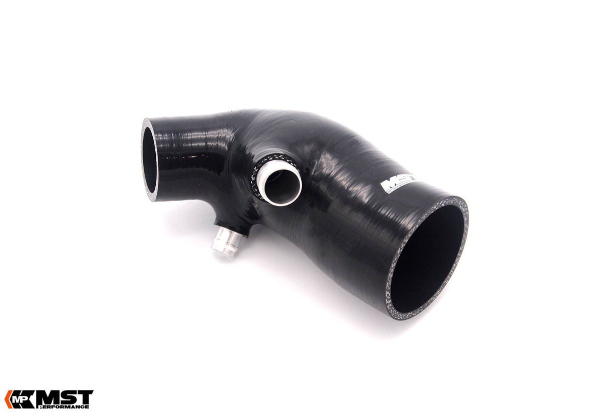 MST BMW N13 silicone turbo inlet hose, side view showing fittings