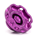 ACUITY Podium oil cap, Honda engines, satin purple – angled top view of the scalloped grip and hex - Acuity Thumbnail