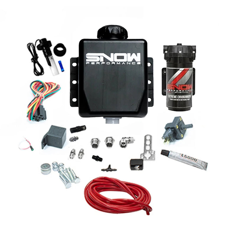Snow Performance Stage 1 Boost Cooler kit with tank, UHO pump, nozzle, check valve, boost switch, wiring and red nylon line - Snow Performance