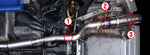 Tomei Ti RACING muffler layout under the car, ground clearance points marked (product illustration) - Tomei Thumbnail