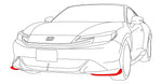 Line drawing of the Honda Prelude showing where the left and right front lower skirts fit - Honda - Genuine Thumbnail