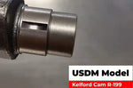 Rear of a Kelford R-199 intake cam showing the slot-style trigger, which this set does not suit - Kelford Thumbnail